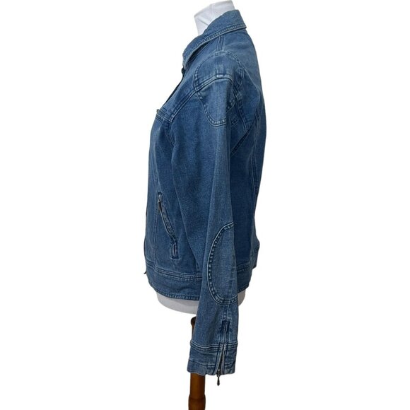 Harley-Davidson Ladies Medium Blue Stretchy Medium Wash Snap Closure Jean Jacket - Picture 3 of 8